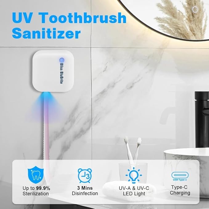 Portable UV-C Toothbrush Sanitizer and Holder – Travel Case for Manual & Electric Toothbrush Heads – UV Light Cleaning Box – USB Rechargeable – Travel-Friendly - Image 2
