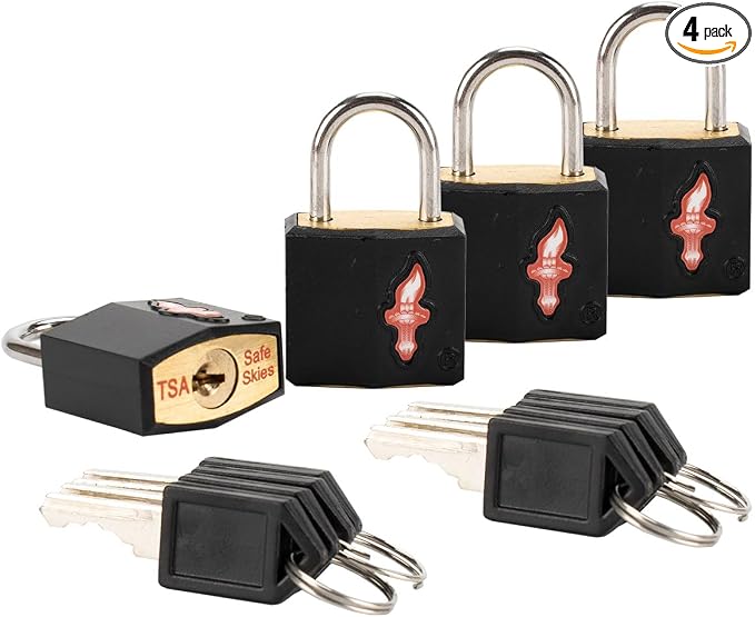 Safe Skies 4-Pack 1-Color Family TSA Travel Key Lock | 4 Locks in Classic Black | Keyed Alike | 2 Keys/Lock | TSA Safe Skies Approved | 90-Day Warranty by Colorfullife