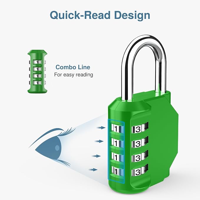 Puroma 2 Pack Combination Lock Locker 4 Digits Combo Padlock Gym Green | For School Gate Fence Toolbox Hasp Storage, Outdoor, Resettable, Weatherproof, Side Window, Crack Cut Resist, Hardened Steel - Image 3