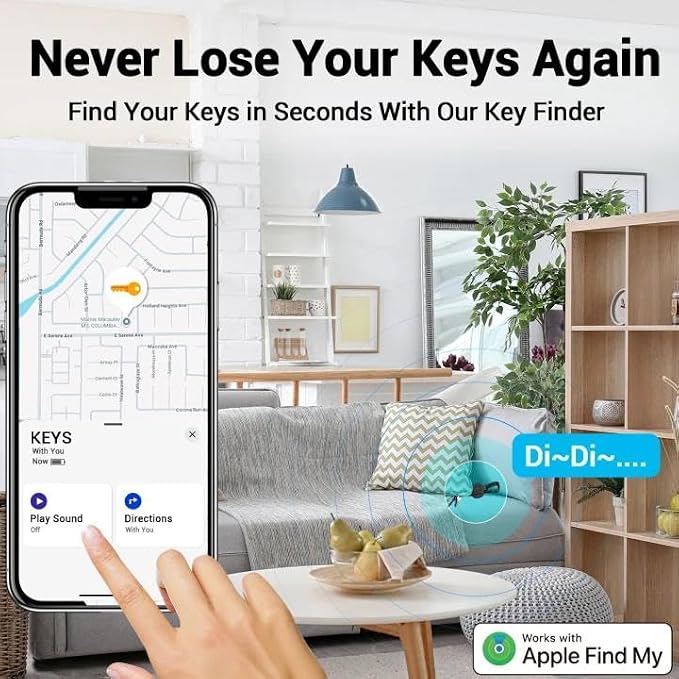 Retractable Key Finder, Works with Apple Find My Tracker, Black 2Packs | Works with Apple Find My iOS tracker with 80dB alert,heavy-duty 32" stainless steel cord supporting 20 keys,secure carabiner. - Image 2