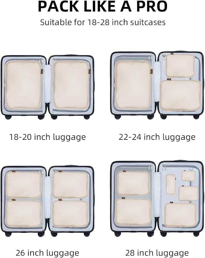 Compression Packing Cubes for Travel, 6-Piece Set (Large/Medium/Small), Double-Zip Luggage Organizers for Suitcase & Carry-On, Clothes Storage Bags (Cream White, 6 Pack) - Image 7