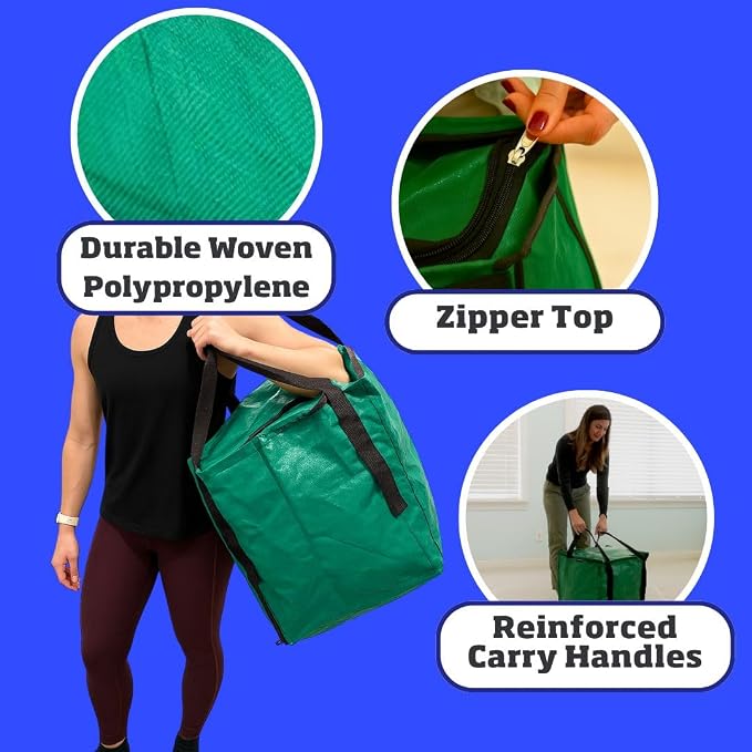 DURASACK 22-Gallon Zipper Top Heavy Duty Storage Tote Bags, 4-Pack, Green | Rugged Woven Polypropylene Moving Bag, Reusable Self-Standing Design, Holds up to 500 Pounds - Image 5