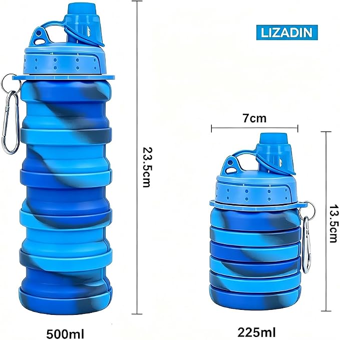 Collapsible Water Bottles 2Pack,17OZ Silicone Bottle (CamoBR) | 500ml Reusable silicone Collapsible Water Bottles for Traveling with Carabiner,Leak-Proof ,BFA -Free ,Sport Camping Hiking - Image 5
