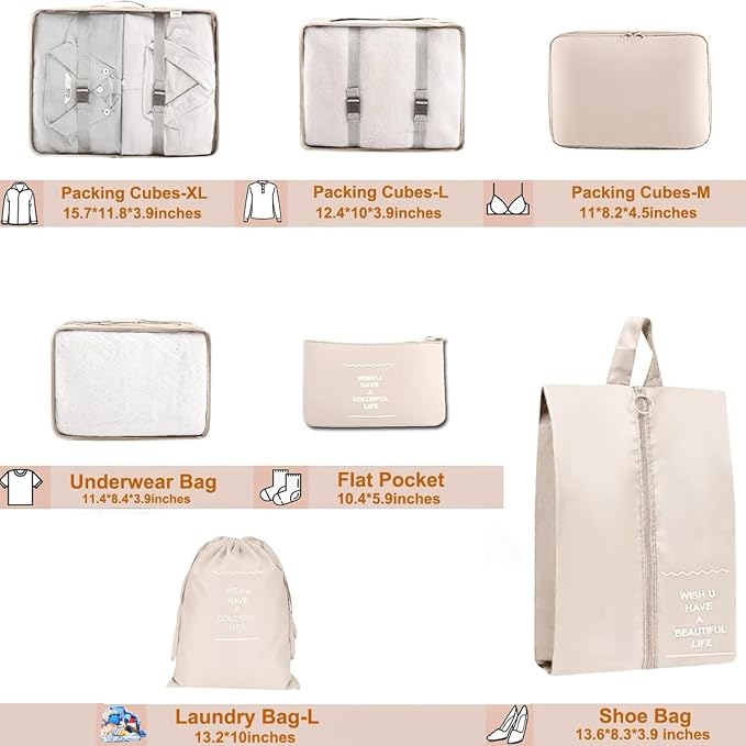 Packing Cubes for Travel - 7 Set Luggage Organizer Bags for Family, Mesh Breathable Travel Packing Cubes for Suitcases Durable Essentials Bags Set with Large Toiletries Bag(Beige) - Image 3