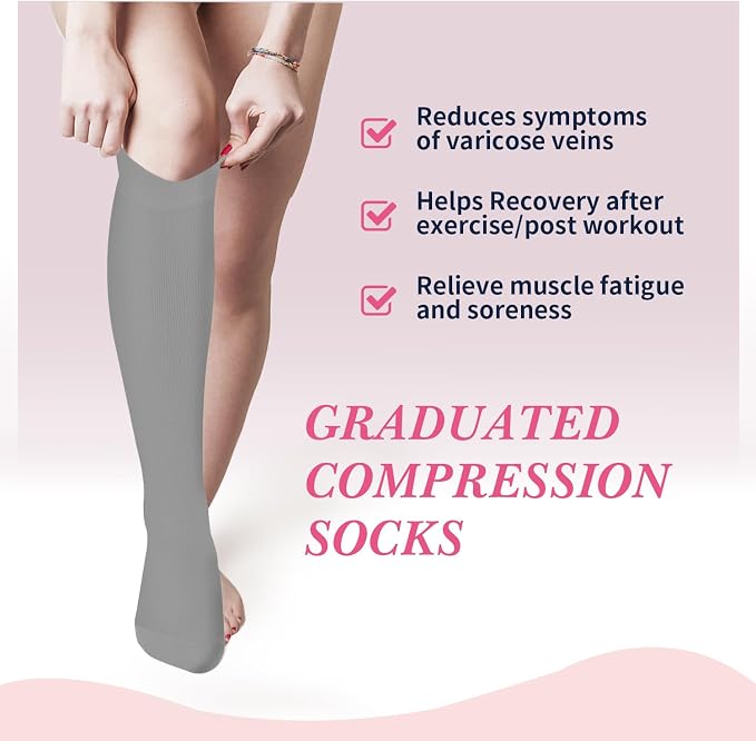 Sooverki Compression Socks for Women & Men 6 Pairs is Best Supportive Knee High Stockings for Circulation, Travel, Nurses - Image 4