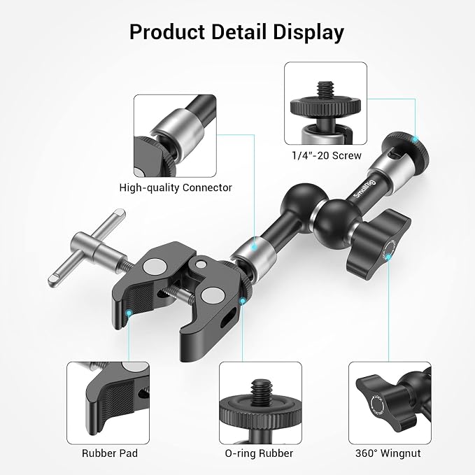 SMALLRIG Super Clamp w/ 1/4" and 3/8" Thread and 5.8 Inches Adjustable Friction Power Articulating Magic Arm with 1/4" Thread Screw for LCD Monitor/LED Lights - KBUM2730 | Adjustable Friction Power Articulating Magic Arm with 1/4" Thread Screw for LCD ... - Image 2