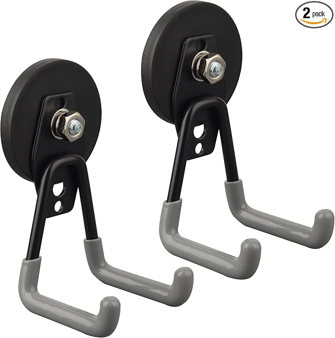 ULIBERMAGNET Heavy Duty Magnetic Hooks,Strong Large Magnet Hooks for Power Drill,Garden Tools, Hose,Pegboard,Garage, Workshop,2 Pack Magnetic Storage Hooks for Indoor Outdoor Hanging(Gray) by ULIBERMAGNET