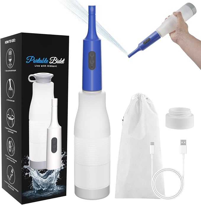 Hibbent Portable Bidet for Travel, High Pressure Electric Handheld Bidet Sprayer, 350-550ML Expandable Bottle for Personal Hygiene, USB-C Rechargeable Waterproof, Travel Sprayer for Women & Men, Blue by Hibbent