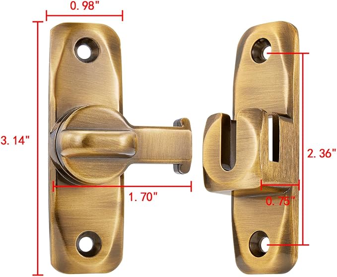 2 Packs Brass Barn Door Latches,90/180 Degree Gate Lock_B | Zinc Alloy Right Angle Door Lock Latch,Flip Gate Latches,Sliding Door Latch Lock,for Cabinets,Fence Gates,Pet Cage - Image 2