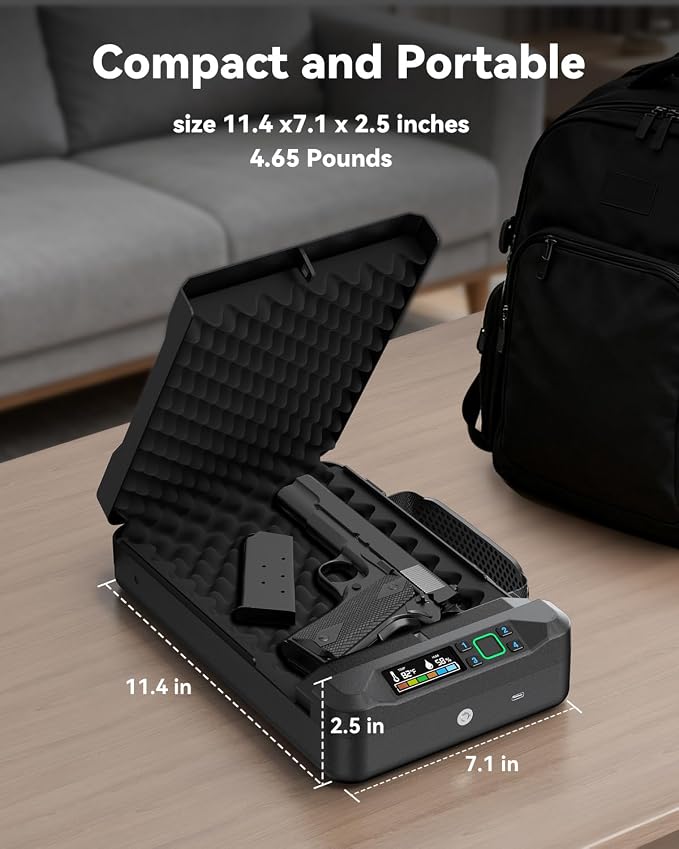 Car Gun Safe Small Pistol Safe Handheld Biometric Gun Cases for Handguns, Portable Fingerprint Pistol Lock Security Box for Travel Nightstand Bedside - Image 6