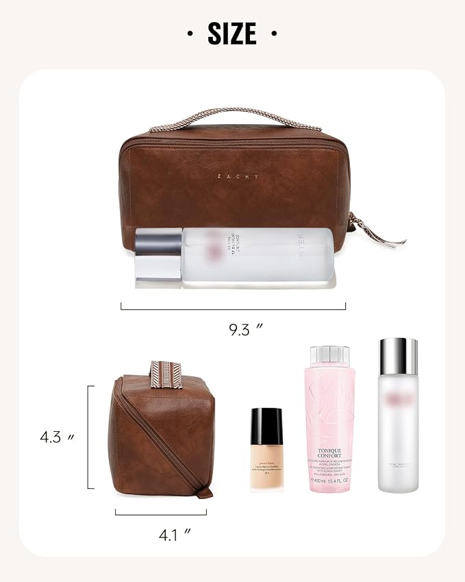 EACHY Travel Makeup Bag for Women, PU Leather Cosmetic Bag, Brown, Medium | Water-resistant PU leather exterior with flat-open access, clear TPU brush compartment and organized storage for cosmetics - Image 6