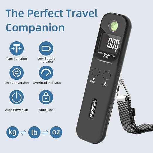 Luggage Scale - 110lb Digital Suitcase Weight Scale with LCD Display, 3 Units (lb/kg/oz) and Tare Function, Portable Travel Essentials for Backpacks, Packages and Outdoor Gear (Black) - Image 6