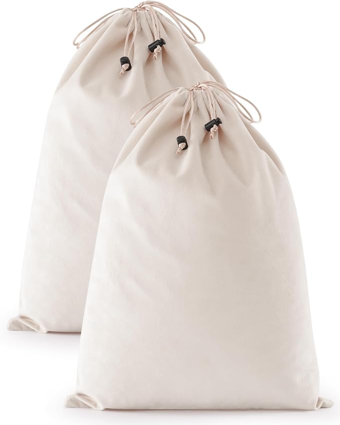 2 Pcs Shoe Bags for Travel, Dust Velvet Bags, Beige, 17.3x12.6 Inch | Washable & Reusable Travel Shoe Bags, Dustproof Shoe Bags with Drawstring Closure, Suitable for Travel, Home Storage by WelcometoFantasyLife