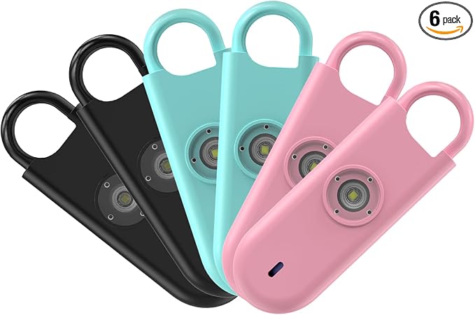 Fauxomor 140dB Personal Safety Alarm for Women 6pack Self Defense Keychain | Super Loud Siren with Low Battery Notice & Strobe Light, Long Battery Life, Portable for College Girls, 2Pink+2Blue+2Black by Fauxomor