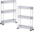 2-piece Set Slim Storage Cart 3 Tier,Bathroom Organizer Rolling Utility,Mobile Shelving Unit Slide Out for Office, Kitchen, Laundry Room & Narrow Places by Home