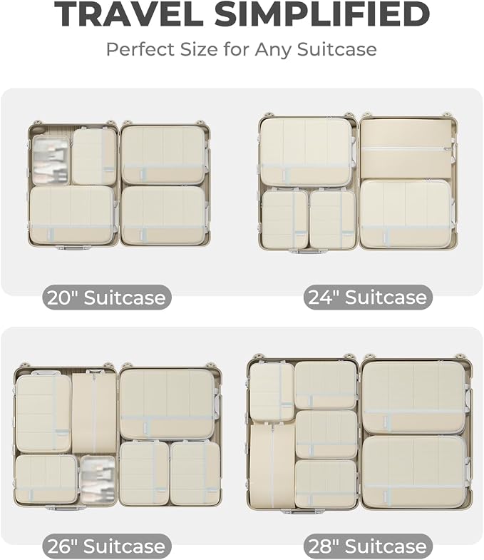 Percover Compression Packing Cubes for Travel, 10-Piece Structured Compression Organizer Set with Toiletry Bag, Laundry Bag & Shoe Bag for Carry-On & Checked Luggage, Beige - Image 7