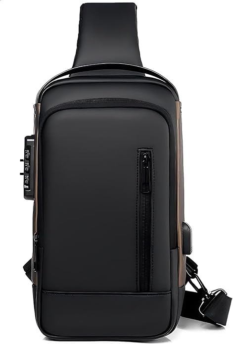 Travel Sling Bag Waterproof Crossbody Bag with Combination Lock Anti-Theft PU Leather Chest Bag by Unknown