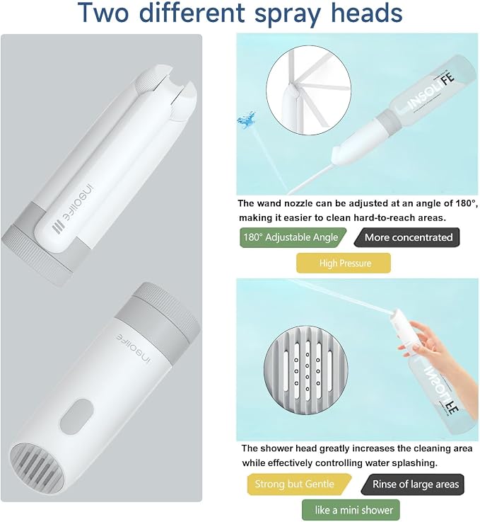 Portable Bidet | High Pressure Travel Bidets with Adapter | Rechargeable Portable Electric Bidets for Men & Women Cleaning | Portable Bidet for Travel - Image 3