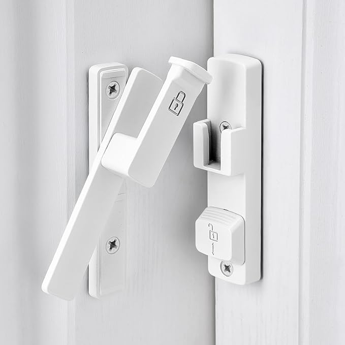 White 90 Degree Barn Door Lock,Flip Gate Latches Hardware | Zinc Alloy Door Lock,Right Angle Door Lock Latch,Sliding Door Latches,for bedroom,drawer,pet enclosures,cabinet,garage,window - Image 5