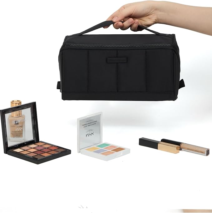 NISHEL Travel Makeup Bag for women, Organizer Pouch Cosmetic Case | Open-flat design keeps cosmetics, brushes, and beauty tools organized for travel and daily routines, Large, Black - Image 9