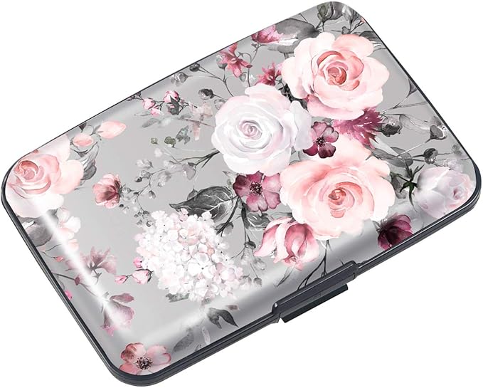 Coco Rossi Credit Card Holder RFID Aluminum Small Mini Wallet Women | Metal Wallet, Business Cards Holder, ID Case, Slim Sleeves, Womens Girls Gift, Carry Proof Wallets for Travel, Grey Flower by Coco+Rossi