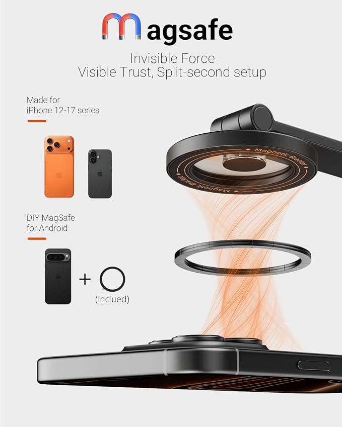 VIMOSE 66" Magnetic Phone Tripod, Tripod for iPhone with Remote & Strong Magnetic Holder for Magsafe, Stable Cell Phone Tripod for Video Recording | Strong Magnetic Holder for Magsafe, Stable Cell Phone Tripod for Video Recording - Image 2