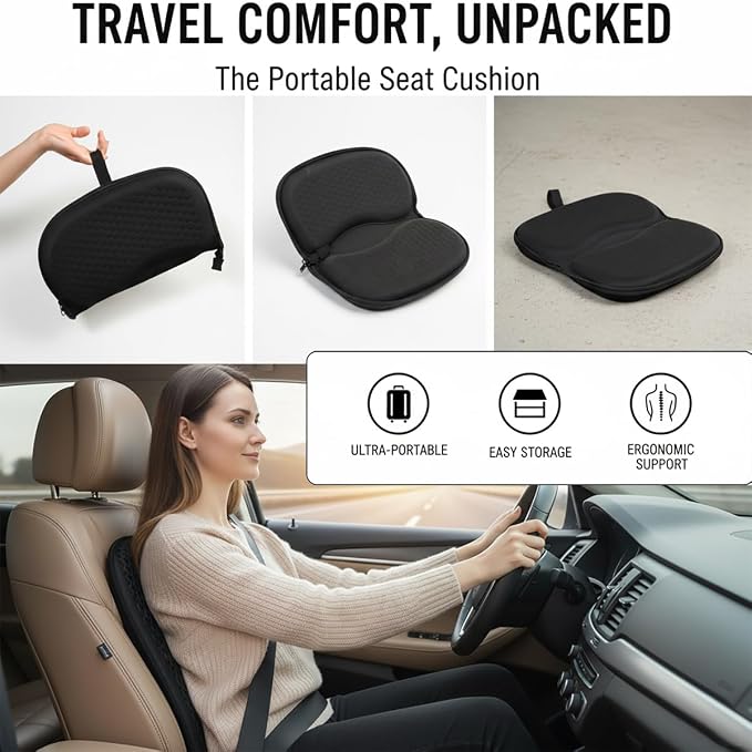 Foldable Seat Cushion for Travel, Honeycomb Gel Seat Cushion with Zipper & Handle, Portable Honeycomb Gel Cushion for Fatigue Relief, Ventilative Butt Pillow 15.8 x 13.3 x 1.4 Inches (1 in Blue) - Image 2