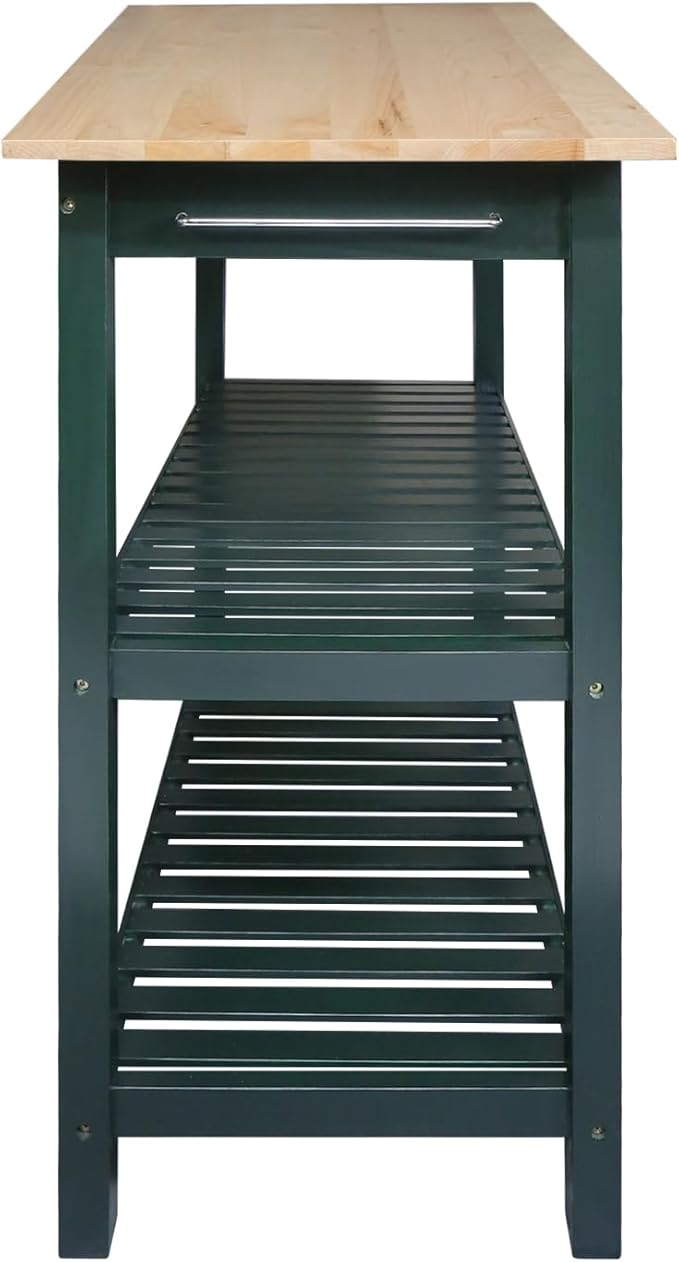 Kitchen Island with Solid Wood Top, Natural/Hunter Green - Image 3
