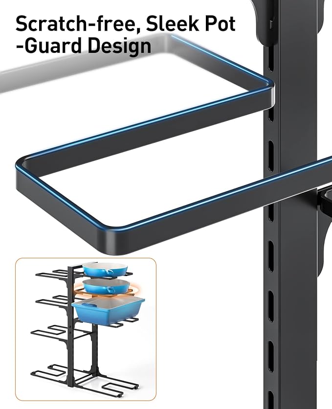Pots and Pans Organizer Under Cabinet 20.8", 8-Tier Adjustable Black | 2 DIY Modes, Tool-Free Assembly, Max 120 Lbs, Fits Large Stockpots, Cast Iron Pans & Heavy Cookware, For Kitchen Cabinets - Image 7
