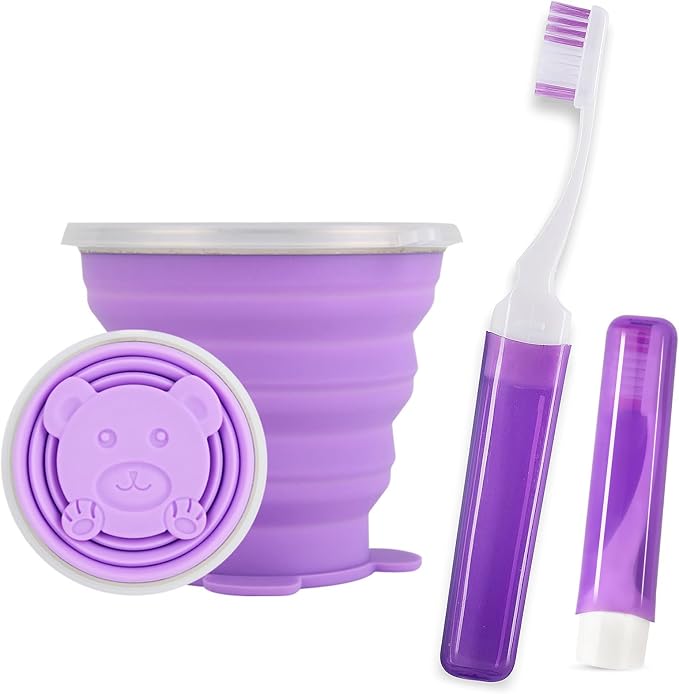 Toothbrush Travel Case, Travel Toothbrush Silicone Collapsible Toothbrush Cup, Travel Toothbrush Set Suitable for Business Camping Travel or Daily Use (Purple) by Unknown