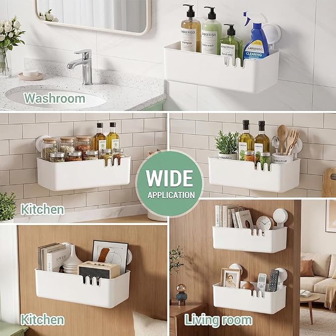 Shower Caddy Suction 2 Pack, Drill-Free Removable Bathroom Organizer | Plastic Storage Shelf Holds Up To 22lbs, For Shampoo Body Wash Conditioner, Kitchen & Bathroom Use, White - Image 5