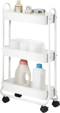 SunnyPoint Slim Rolling Storage Cart, 3 Tier Bathroom Storage Organizer Bathroom, Laundry Utility Cart (White) by SunnyPoint