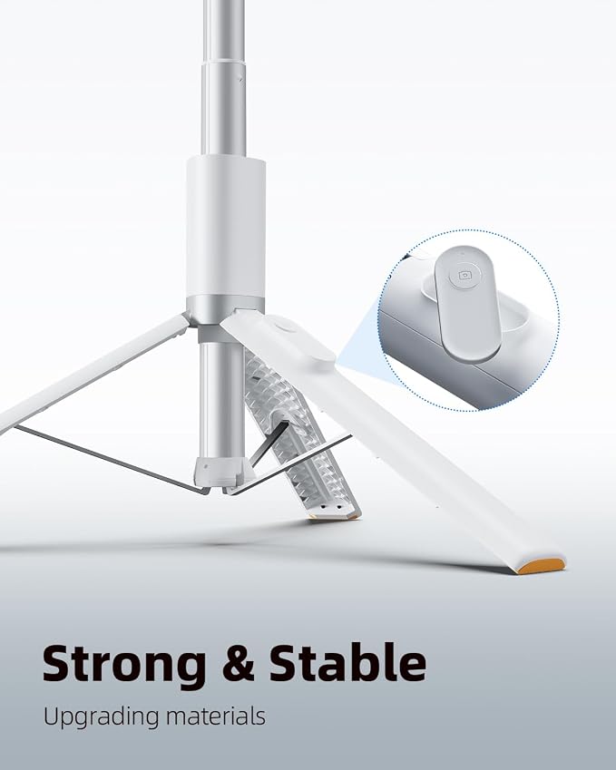 TODI 63" Phone Tripod, Extendable Selfie Stick with Wireless Remote and Phone Holder, Portable All-in-1 Cell Phone Tripod Stand for Video Recording, Compatible with iPhone/Android (White) (Pack of 2) - Image 2