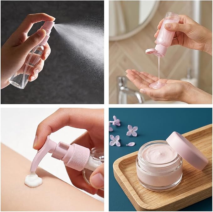 7 Pack Travel Bottles for Toiletries, TSA Approved Travel Size Containers with Toiletry Bag, Leak-Proof Liquid Containers for Shampoo, Conditioner, Lotion and Cosmetic (Light Pink) - Image 3