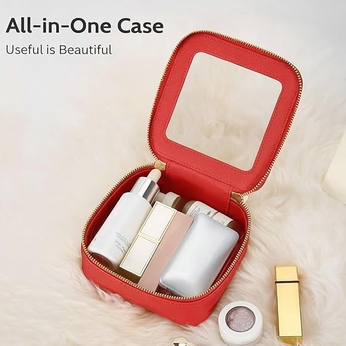Aveniee Mini Clear Makeup Bag, Small Cosmetic Bags Travel Toiletry Pouch Organizer, TSA Approved Make up Case with Zipper, Car Bag for Essentials,Red - Image 2