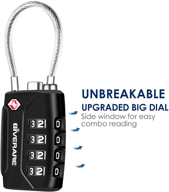 2 Pack TSA Approved Travel Luggage Locks, 4-Digit Metal Cable Combination Suitcase Lock, Alloy Padlocks, Weatherproof Padlock for Locker, Golf Bag, Gun Case, Backpack, Anti Theft-Black - Image 3