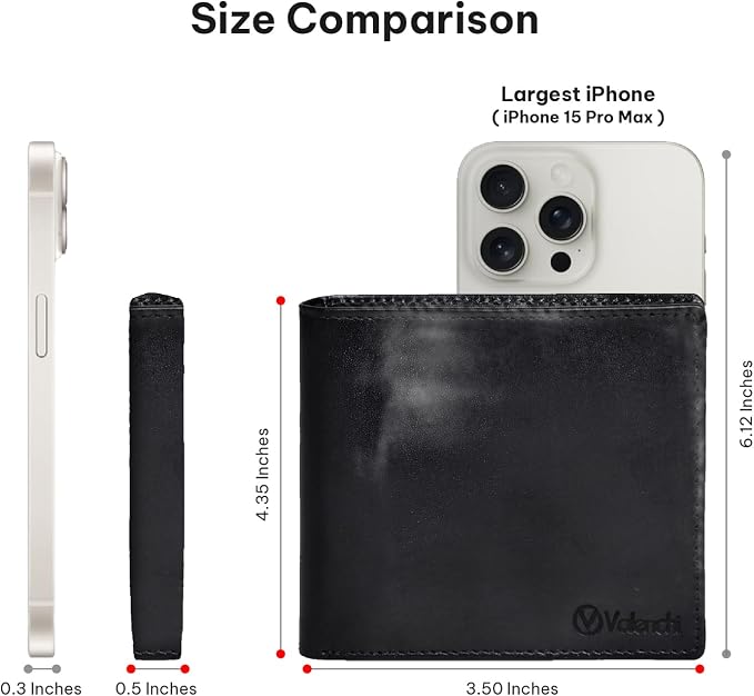 VALENCHI Genuine/Real Leather Bifold Wallet For Men - RFID Blocking/Protected Men's Slim Wallet - Christmas Gifts For Men (Black Italian V.T BF01) - Image 6