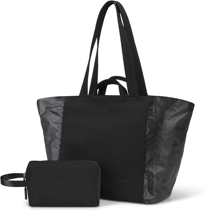 Lightweight Carryall Tote Bag for Women, 25L Expandable Travel Work Bag with Tablet Sleeve, Gym Tote with Yoga Mat Holder & Wet Dry Pocket, 3-Piece Set with Shoe Bag & Cosmetic Pouch (Black) by LighttoGoFreetoRoam