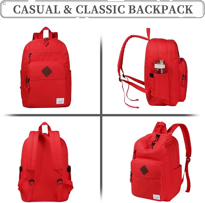 VASCHY School Backpack for Teen Girls, Bookbag Schoolbag Casual Daypack for High School/College/Women/Travel/Work Red - Image 6