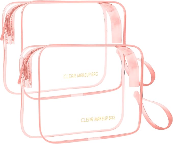 Icramsy Clear Makeup Bag,2 Pack TSA Approved Toiletry Bag for Women & Men | Portable Handheld Design, Waterproof, Airport Airline Compliant, Clear Toiletry Cosmetic Bag by Icramsy