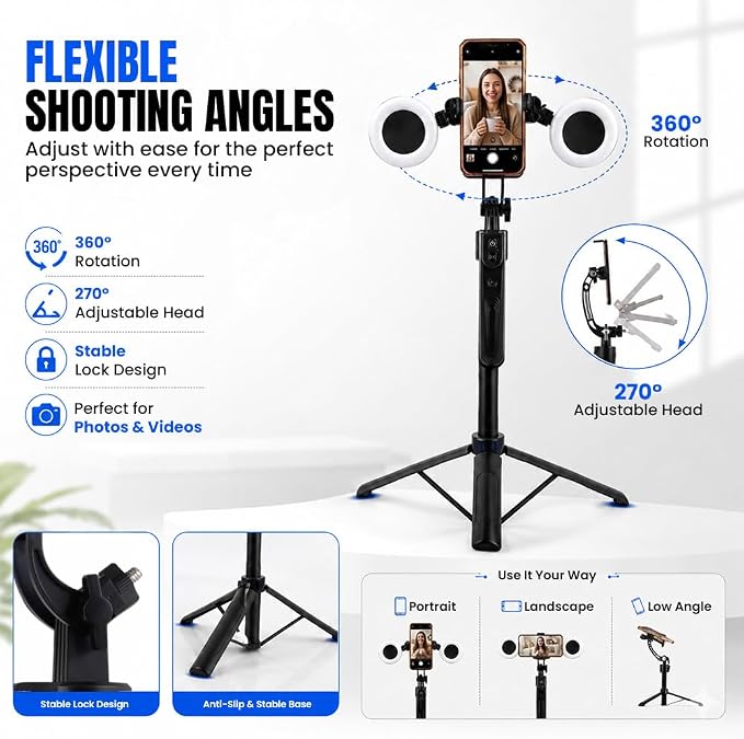 70" Auto Face Tracking Tripod for iPhone with Light, 360° Rotating Selfie Stick for Android with Remote & Gesture Control, Phone Holder Video Recording for Content Creators, TIKTok & Live Streaming - Image 4