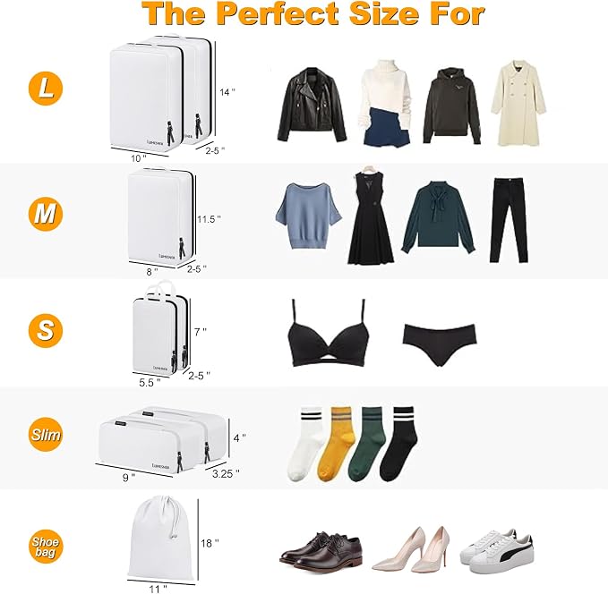 Compression Packing Cubes, Lumesner 8 Set Travel Packing Cubes for Carry on Suitcases, Compression Suitcase Organizers Bag Set & Travel Cubes(8-piece, White) - Image 2