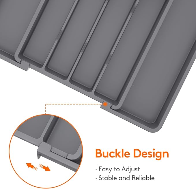 Lifewit Expandable Silverware Drawer Organizer, Kitchen Utensil Tray | BPA-free Plastic Flatware Cutlery Holder, Space-Saving Storage for Spoons Forks Knives, 8.5-14 x 12 x 1.5“, Dark Gray - Image 5
