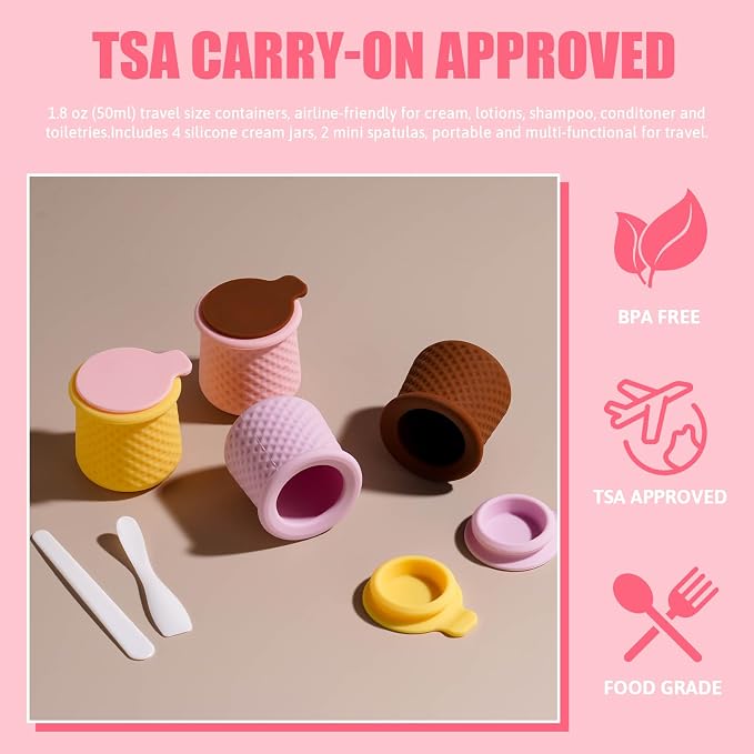 4 Pack Silicone Travel Containers for Toiletries, TSA Approved 1.8oz Leak-Proof Cream Jars, BPA Free Cosmetic Containers with Lids for Face Hand Body Lotion, Cream - Image 5