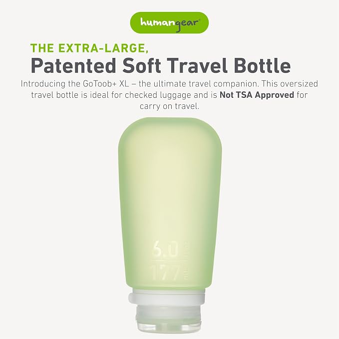 humangear GoToob+ (XL) | Refillable Silicone Travel Bottle | Locking Lid | Food-Safe Material | Green, XL (6 fl.oz.; 177ml) | Refillable & Leak-Proof Silicone Travel Size Bottles with Locking Cap for Toiletries, Camping & TSA Carry-On - Image 2