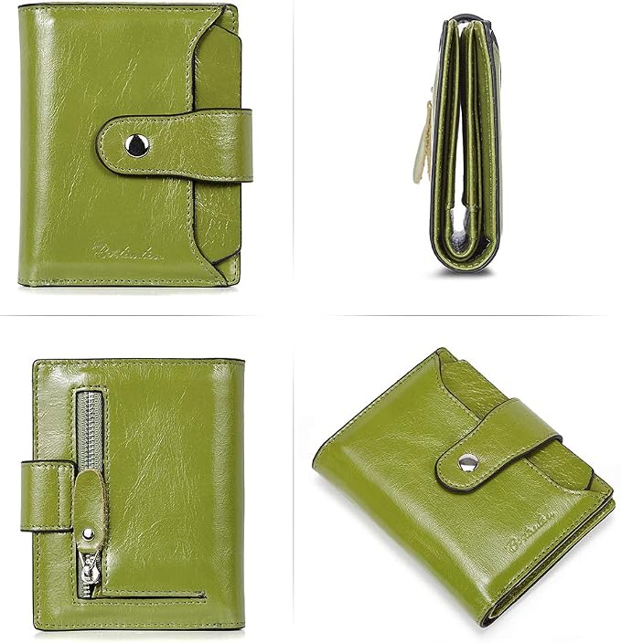 BOSTANTEN Leather Womens Wallet Small RFID Blocking Credit Card Holder | Removable ID Window, Zipper Coin Pocket, Bifold, Minimalist, Fits Small Purses, Daily Use, Ladies Gifts, Green - Image 3