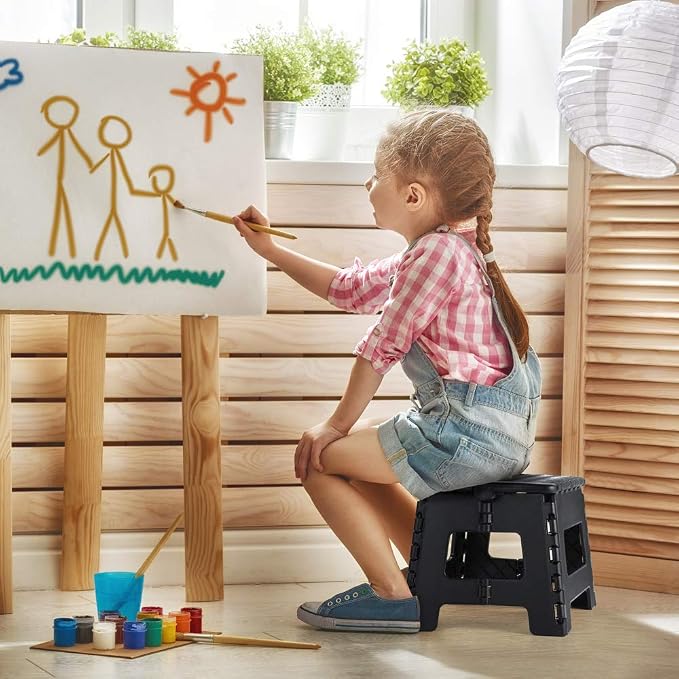 Folding Step Stool 9 Inch, Non-Slip Foldable Stools for Kids, Black | Heavy Duty Collapsible Foot Stool, Lightweight, Holds 300 lb for Toddler/Adults Kitchen Bathroom Bedroom Outdoor, with Handle - Image 2