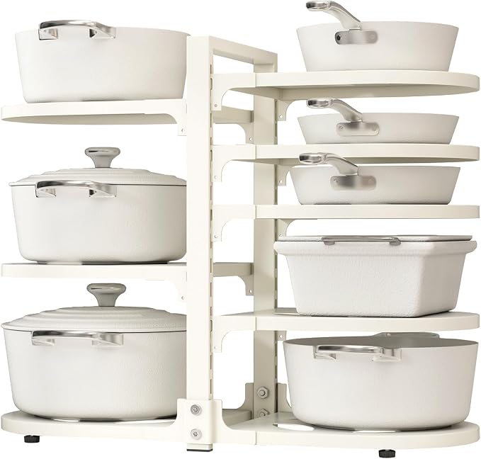 Adjustable Heavy Duty Pots and Pans Organizer Under Cabinet, 8-Tier Pot and Pan Organizers Inside Cabinet, Kitchen Cabinet Organizers and Storage, White by Stayorganized