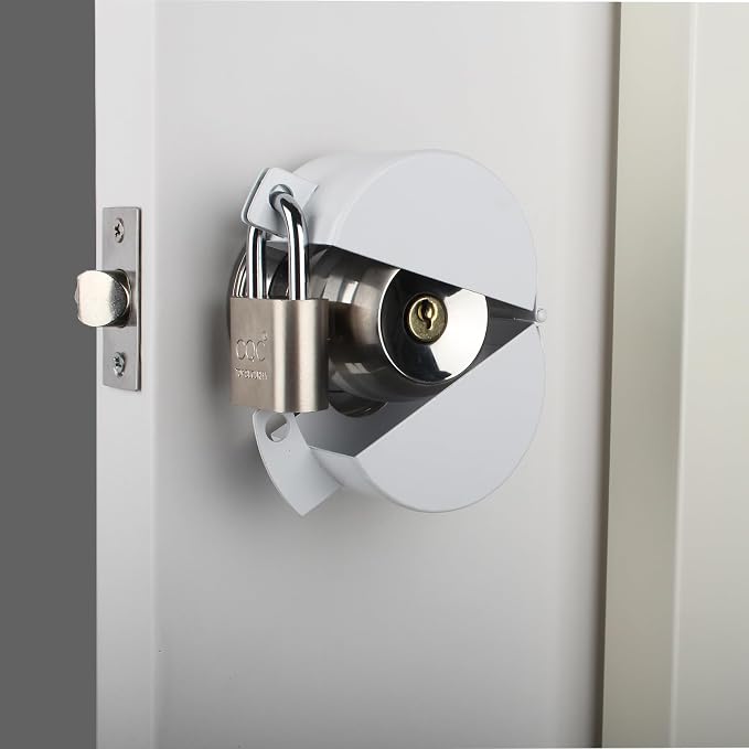 Door Knob Lockout Device with Padlock,Cover to Disable Doorknob,Prevents Turning of Door Knob and Access to Keyhole,Prevents Operating The Knob,White - Image 7