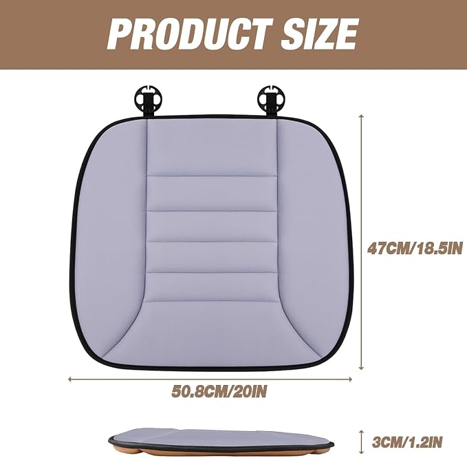 Car Seat Cushion Pad 1.2" Thick Comfort Seat Protector for Car Driver Seat Office Chair Home Use Memory Foam Seat Cushion with Non Slip Bottom, 20'' x 18.5'', Gray - Image 7